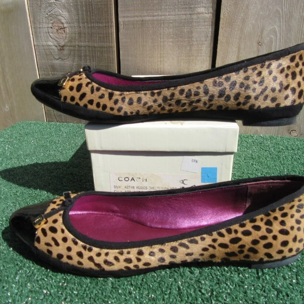 Coach Poppy Kudos Cheetah Black Ballet Flats Slip On Shoes Size 10 M A2746 - Picture 2 of 10